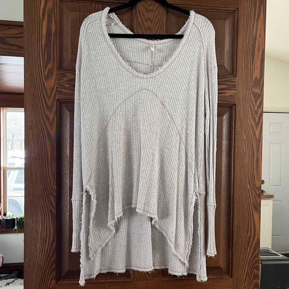 Free People Waffle Knit Ventura High-low Distressed Frayed Edge Top Sz Small